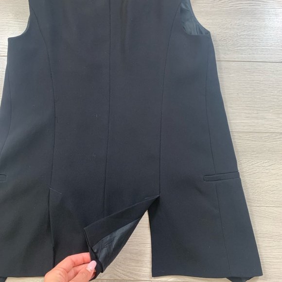 Zara Black Sleeveless Blazer Duster Jacket Vest Open Front Padded Shoulders - Picture 6 of 9